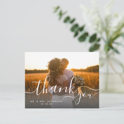 Carte Postale Script Whimsical 2 Photo Rustic Mariage Merci (Debout devant)