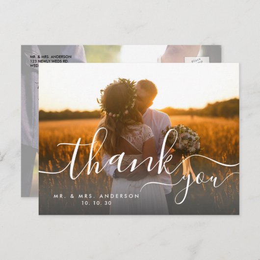 Carte Postale Script Whimsical 2 Photo Rustic Mariage Merci (Devant / Derrière)