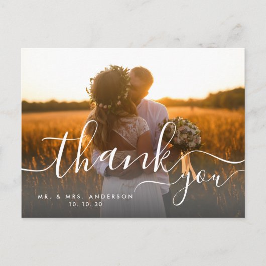 Carte Postale Script Whimsical 2 Photo Rustic Mariage Merci (Devant)