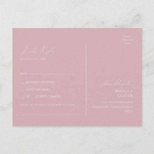 Carte Postale Script Whimsical | Dusty Rose Song Request RSVP (Dos)