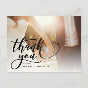 Carte Postale Script Whimsical Full Photo Mariage Merci