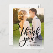 Carte Postale Script Whimsical Full Photo Mariage Merci (Devant / Derrière)