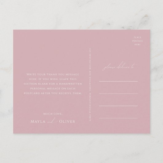 Carte Postale Script Whimsical | Mariage photo Rose Merci (Dos)