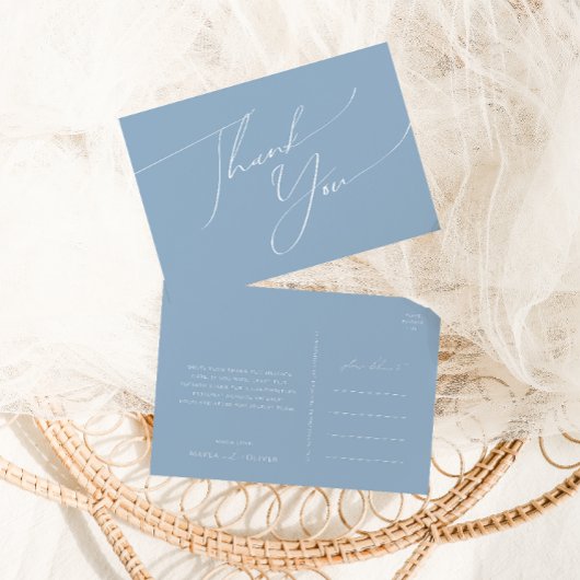 Carte Postale Script Whimsical | Merci Mariage bleu Dusty