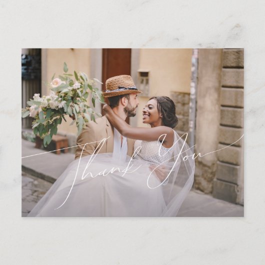 Carte Postale Script Whimsical | Merci photo horizontal Rose (Devant)