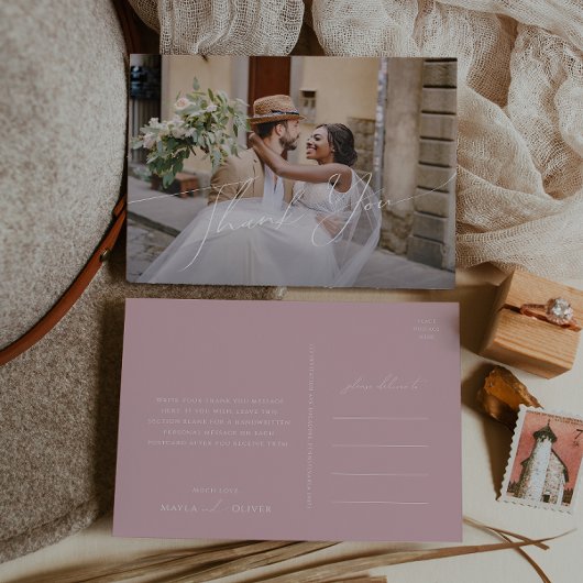 Carte Postale Script Whimsical | Merci photo horizontal Rose