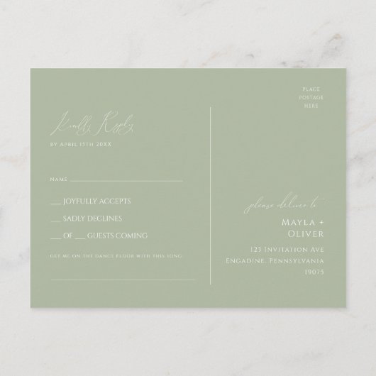 Carte Postale Script Whimsical | Sage Green Demande de Chanson R (Dos)