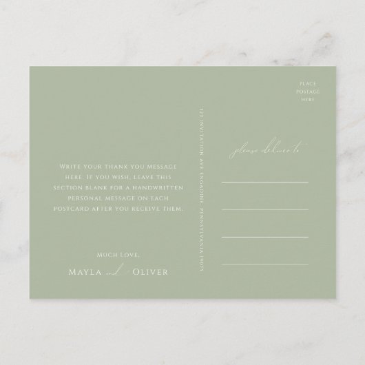 Carte Postale Script Whimsical | Sage Merci photo horizontal (Dos)