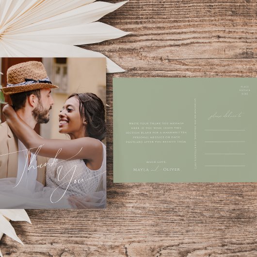 Carte Postale Script Whimsical | Sage Photo Mariage Merci