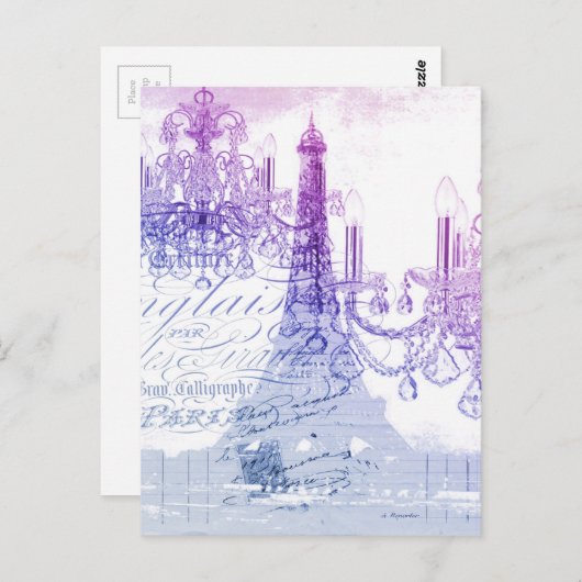 Carte Postale scripts chandelier violet tour eiffel paris (Devant / Derrière)