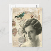Carte Postale Scripts d'oiseaux Art déco coquillages grande fill (Devant / Derrière)