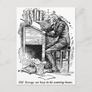 Carte Postale Scrooge à son bureau (avec texte)