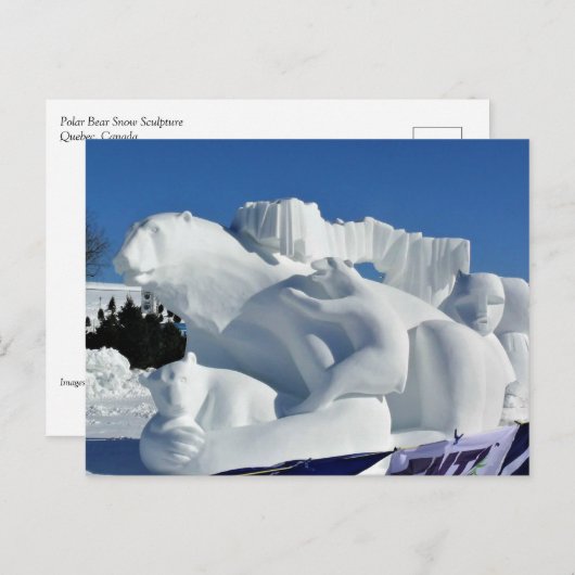 Carte Postale Sculpture de neige à l'ours polaire, Québec, Canad (Devant / Derrière)