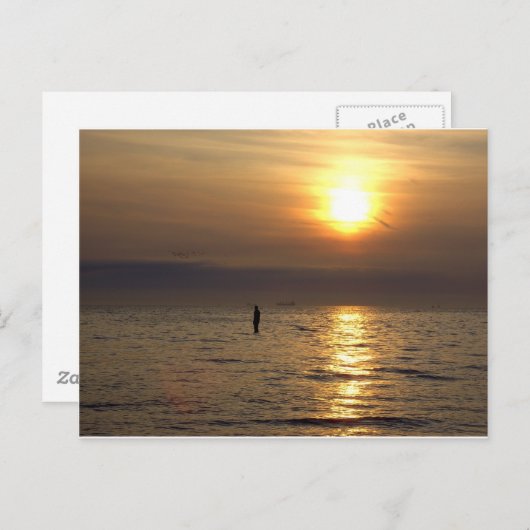 Carte Postale Sculpture Homme en fer, Crosby, Liverpool UK (Devant / Derrière)