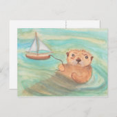 Carte Postale Sea Otter & Sailboat (Devant / Derrière)