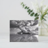 Carte Postale Sea Turtle Art noir et blanc (Debout devant)
