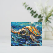 Carte Postale Sea Turtle in Expressive Oil Brushwork (Debout devant)