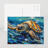 Carte Postale Sea Turtle in Expressive Oil Brushwork (Devant / Derrière)