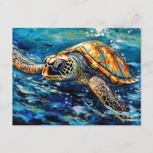 Carte Postale Sea Turtle in Expressive Oil Brushwork (Devant)