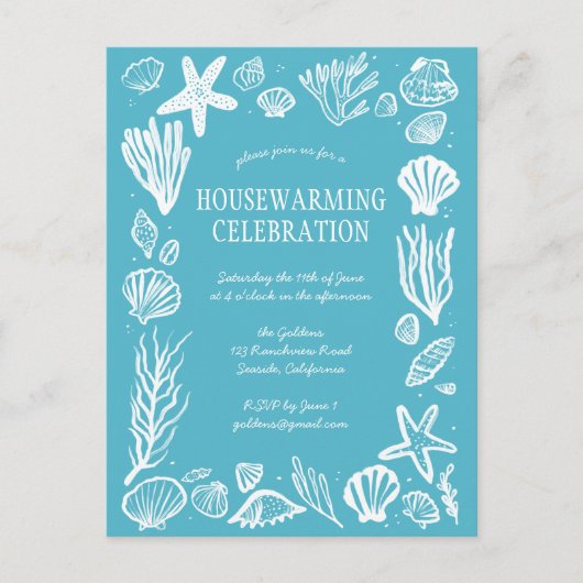 Carte Postale Seafoam Seashells Custom HOUSEWARMINING PARTY (Devant)