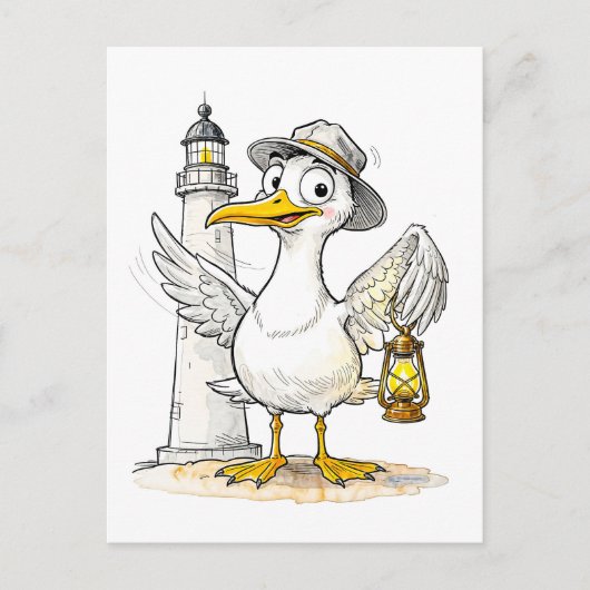 Carte Postale Seagull Comic Lighthouse Lantern (Devant)