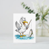 Carte Postale Seagull Fishing with Rod in Shallow Water (Debout devant)