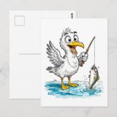 Carte Postale Seagull Fishing with Rod in Shallow Water (Devant / Derrière)