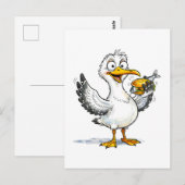 Carte Postale Seagull Holding Fish Sandwich at the Coast (Devant / Derrière)