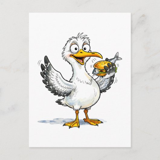 Carte Postale Seagull Holding Fish Sandwich at the Coast (Devant)