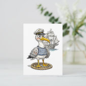 Carte Postale Seagull Sailor with Rope and Ship Background (Debout devant)