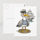 Carte Postale Seagull Sailor with Rope and Ship Background (Devant / Derrière)