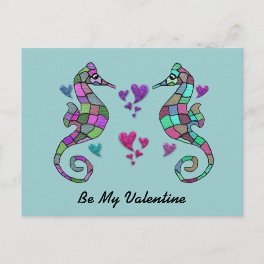 Carte postale Seahorse Rainbow Valentines (Devant)