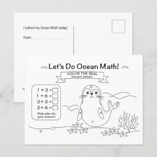 Carte Postale Seal Ocean Math Coloring Postcard (Devant / Derrière)