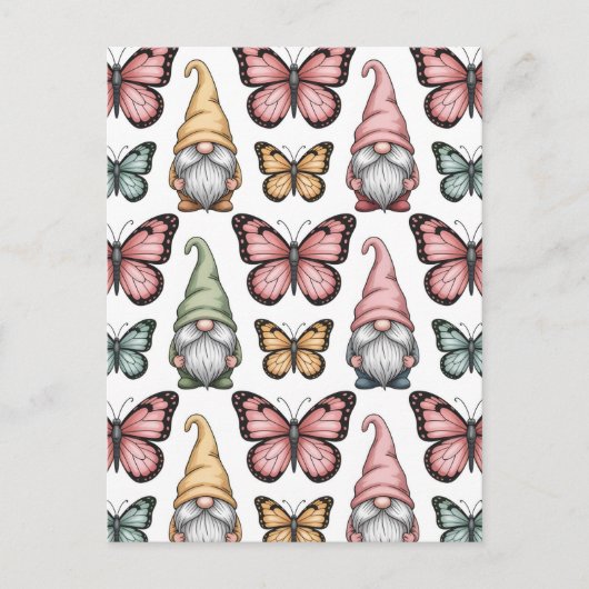 Carte Postale Seamless Pattern with Gnomes and Butterflies (Devant)