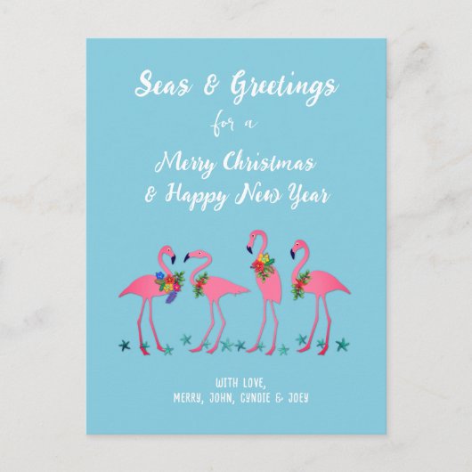 Carte Postale Seas n Salutations Flamants roses Custom Holiday C (Devant)