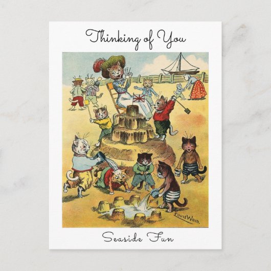 Carte Postale Seaside Fun Victorian Cat Mischief Thinking of You (Devant)