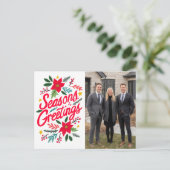 Carte Postale SEASONS GREETINGS Business Christmas CUSTOM PHOTO (Debout devant)