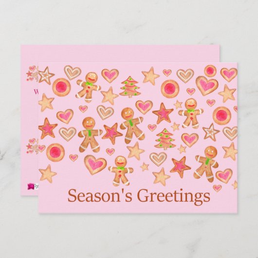 Carte Postale Season's Greetings watercolor gingerbread cookies (Devant / Derrière)