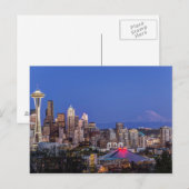 Carte Postale Seattle, centre-ville et mont Rainier au crépuscul (Devant / Derrière)