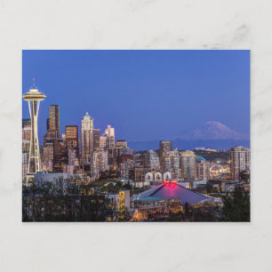 Carte Postale Seattle, centre-ville et mont Rainier au crépuscul
