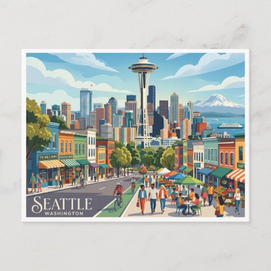 Carte Postale Seattle & la Needle de l'Espace Washington (Devant)