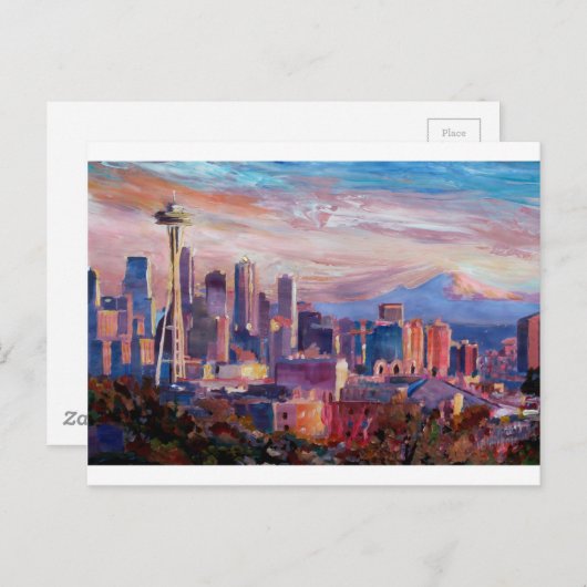 Carte Postale Seattle Skyline Avec Aiguille Spatiale Et Mt Raini (Devant / Derrière)