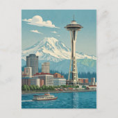 Carte Postale Seattle Skyline et Mount Rainier Retro (Devant)