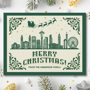 Carte postale Seattle Skyline Green Christmas
