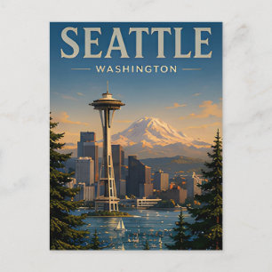 Carte Postale 💚 Seattle Skyline Moderne de style Pacifique Nord