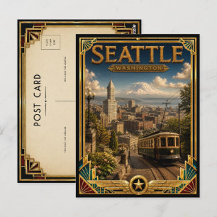 Carte Postale Seattle Washington Art Déco vintage de l'âge d'or