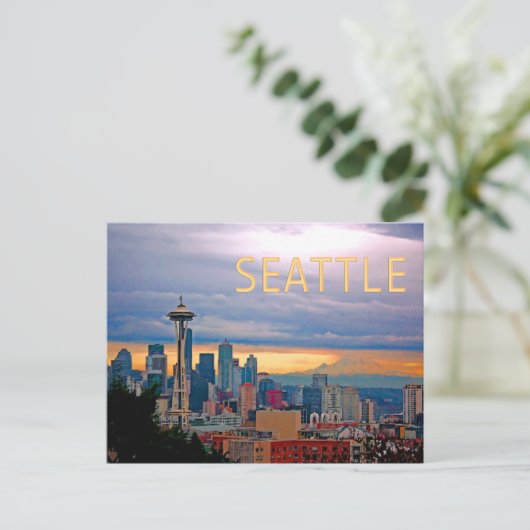 Carte Postale Seattle Washington Skyline à Sunset TEXT SEATTLE (Debout devant)