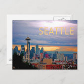 Carte Postale Seattle Washington Skyline à Sunset TEXT SEATTLE (Devant / Derrière)