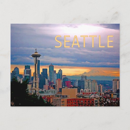Carte Postale Seattle Washington Skyline à Sunset TEXT SEATTLE (Devant)