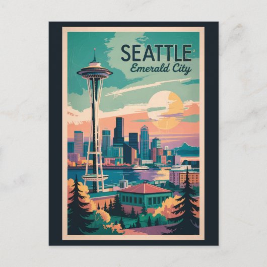 Carte Postale Seattle Washington Skyline Travel Art Vintage (Devant)